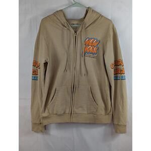 On Fire Men's L Full Zip Hoodie Sweatshirt New York Concrete Jungle Tan NYC